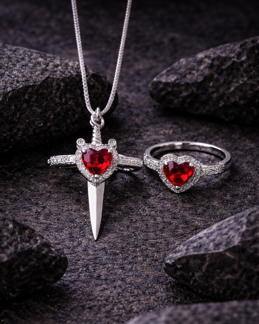 Heart Ring Sword Chain Combo for Couples