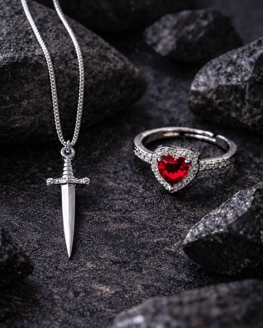 Heart Ring Sword Chain Combo for Couples