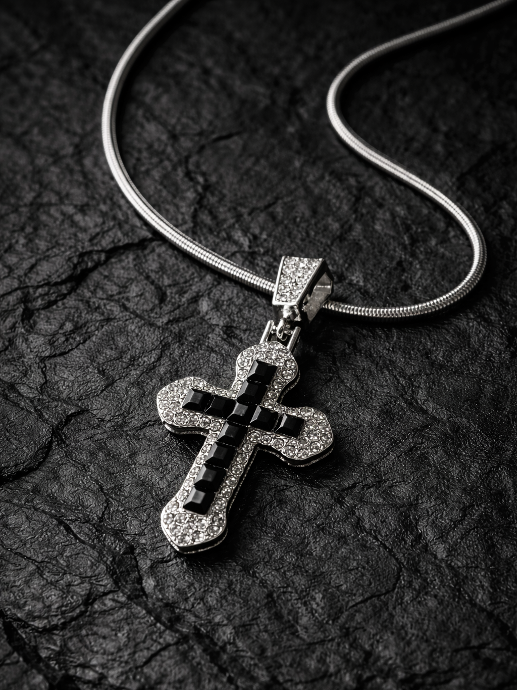 ICED BLACK CROSS CHAIN