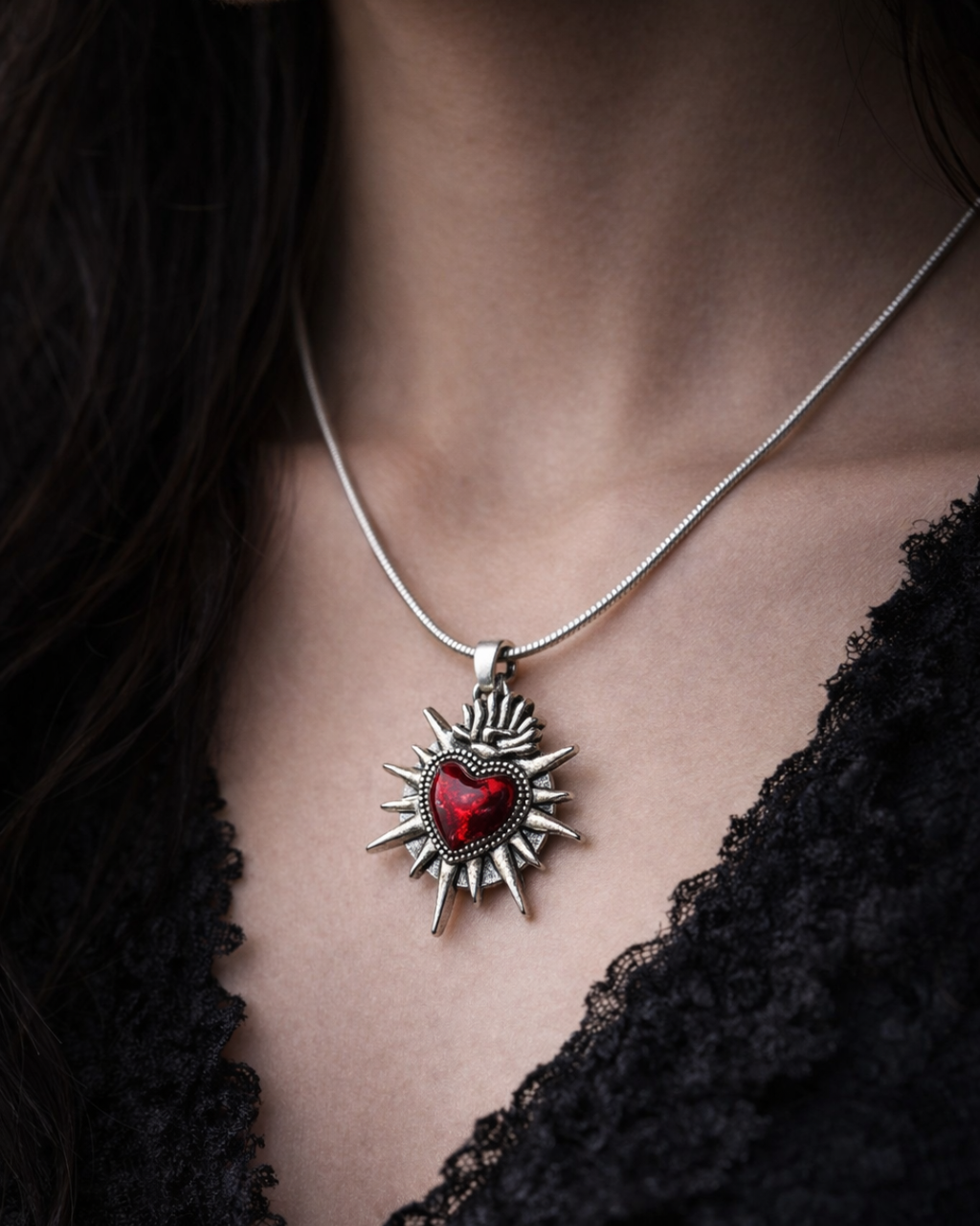 Red Heart Spiked Charm