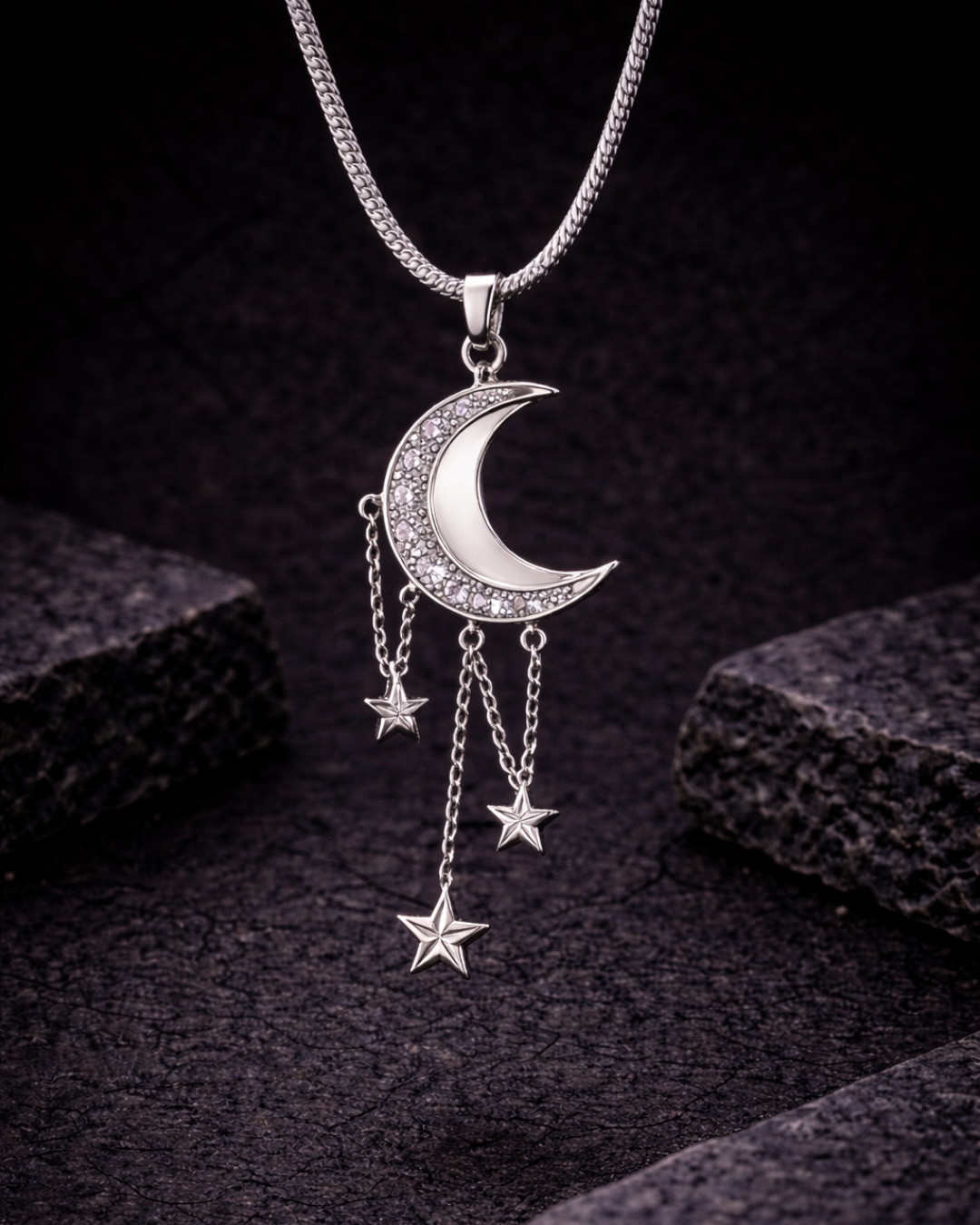 White Moon & Stars Necklace for Women