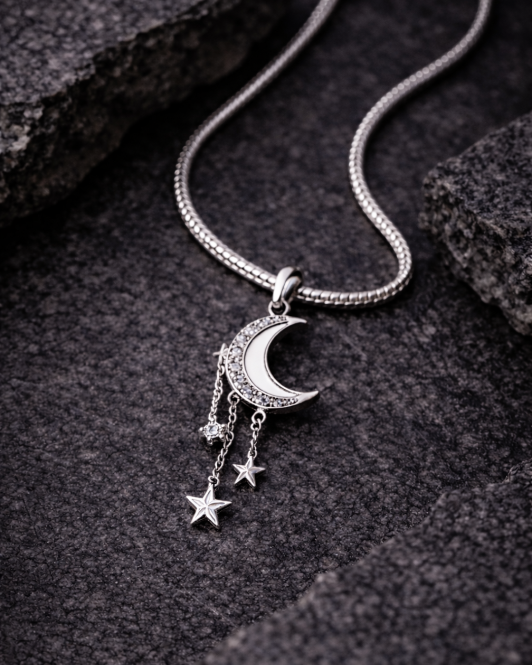 White Moon & Stars Necklace for Women